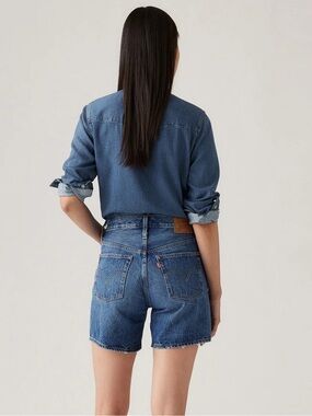 ❤️ Levi’s 5️⃣0️⃣1️⃣ Mid Thigh 501 Dark Blue Jean Shorts Hidden Button Fly